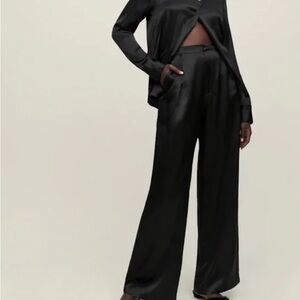 Reformation Black Satin Wide-Leg Trousers